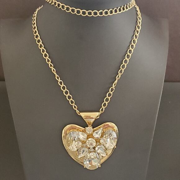 Juicy‎ Couture Extra Large Heart Pendant Necklace Gold Tone with Rhinestones - Picture 5 of 10